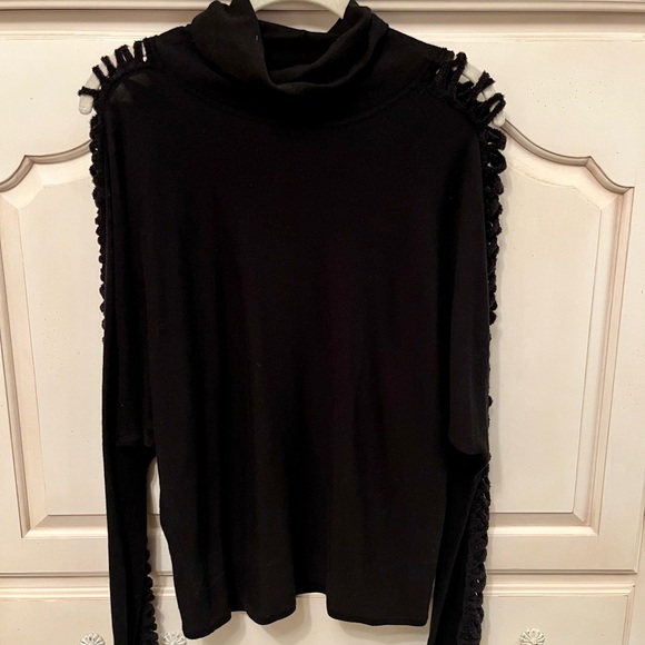 Ella Moss Crisscross Open-Knit-Sleeve Turtleneck Sweater - Picture 2 of 3